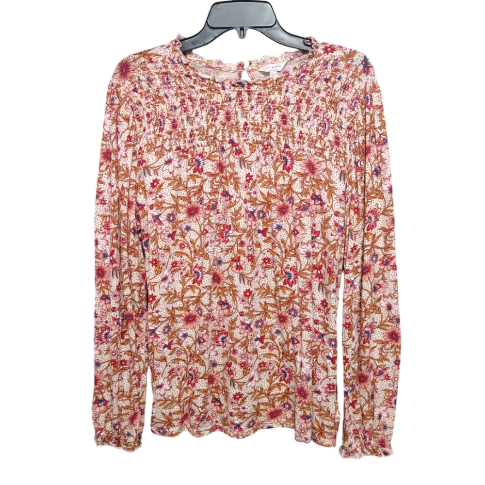 Lucky Brand Pink Floral Stretch Boho Style Peasant Top Women's Size Extra Large - Picture 7 of 7